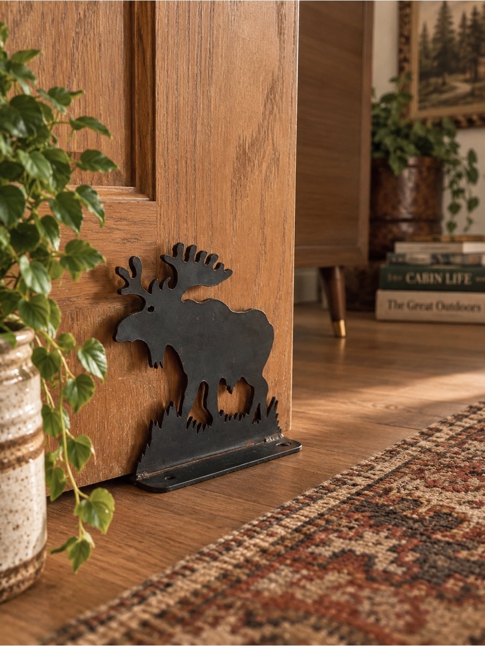 Hand Crafted Metal Black Moose Door Stop
